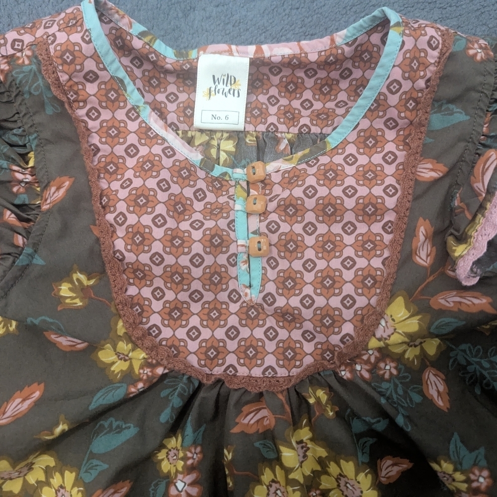 Wildflowers Floral Kids Blouse - Brown, Yellow, Pink - Picture 2 of 4